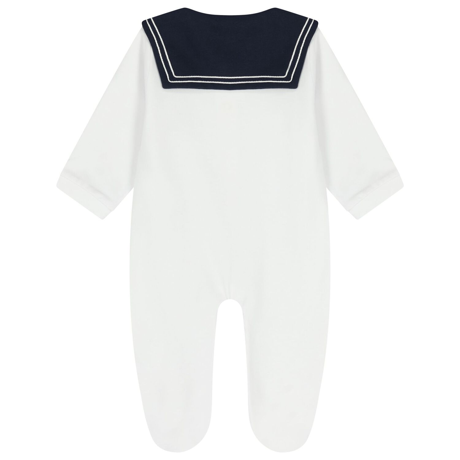 Baby Girls White & Navy Blue Logo Babygrow, 1, hi-res
