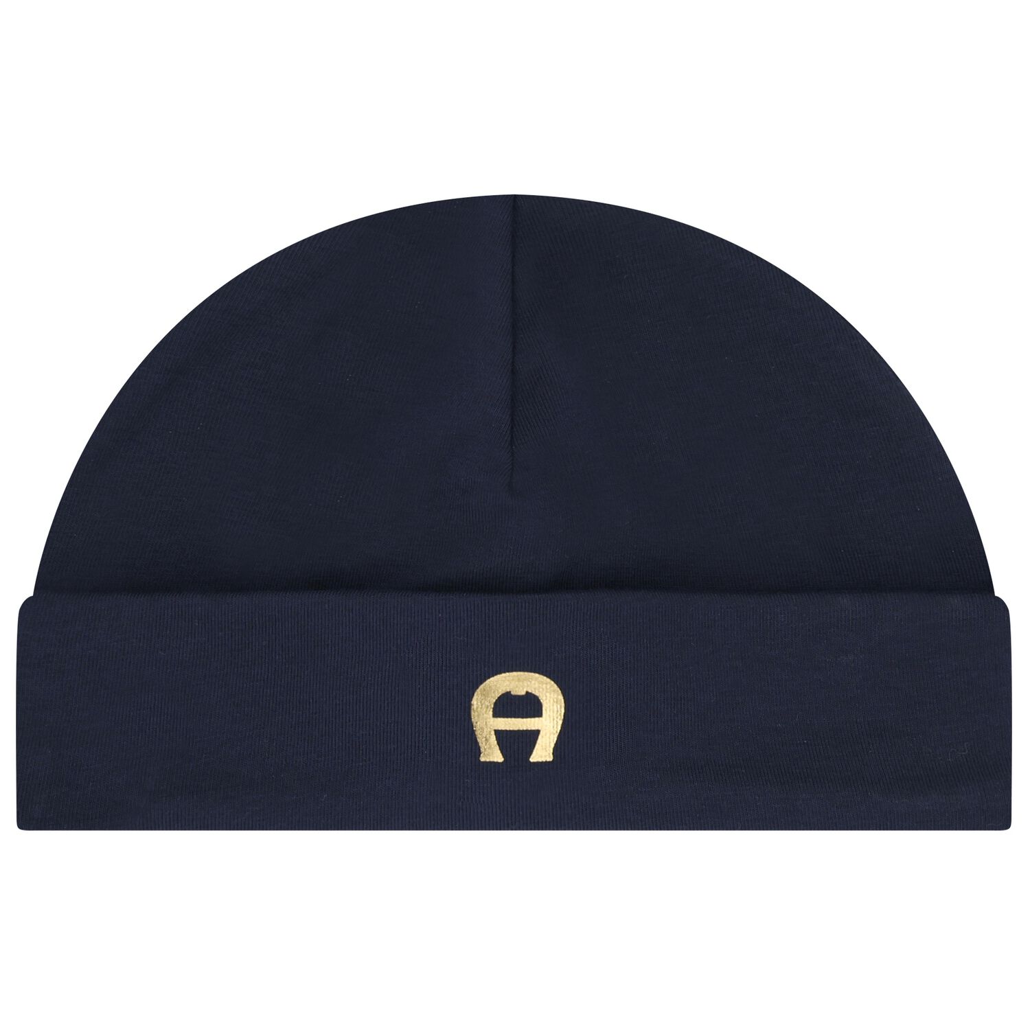 Baby Boys Navy Blue & Gold Logo Baby Hat, 3, hi-res