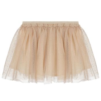 Younger Girls Beige Floral Tulle Skirt