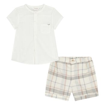 Younger Boys Ivory & Beige Shorts Set