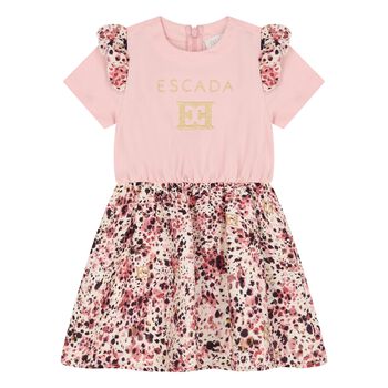 Younger Girls Pink Logo Ruffled Dress