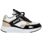 Girls Black & White Logo Trainers, 1, hi-res