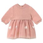 Baby Girls Pink Bow Tulle Dress, 1, hi-res