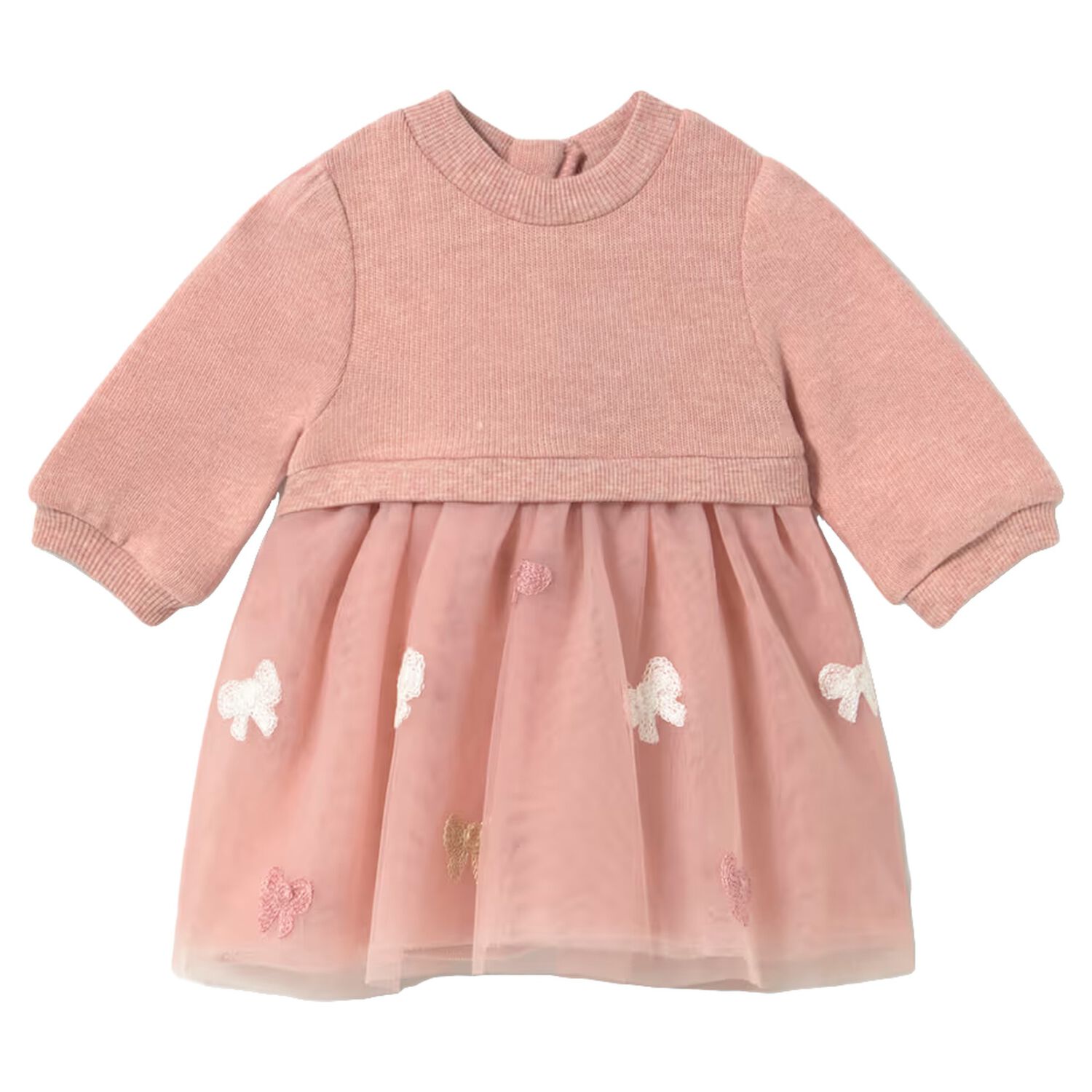 Baby Girls Pink Bow Tulle Dress, 1, hi-res