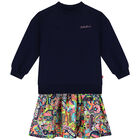 Girls Navy Blue Sweatshirt Dress, 1, hi-res