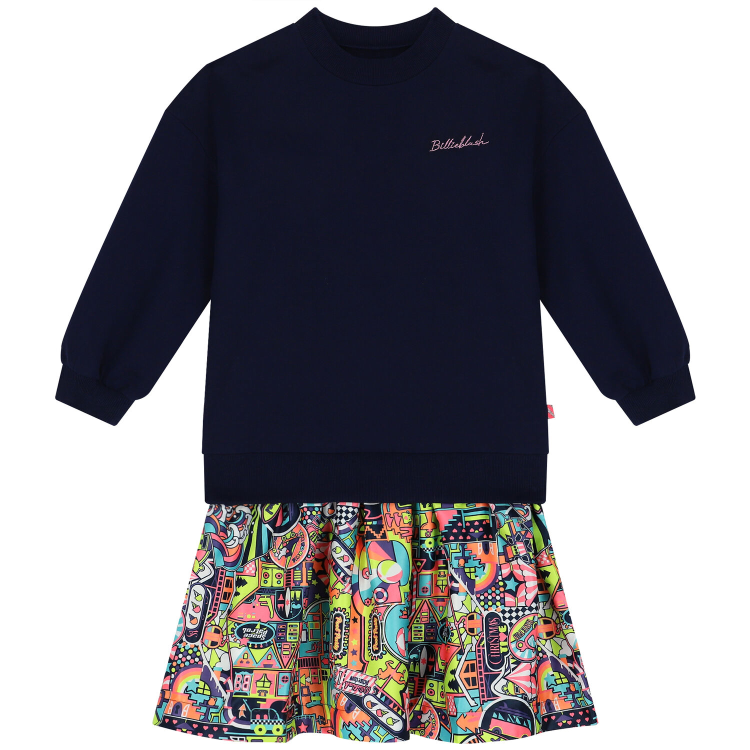 Girls Navy Blue Sweatshirt Dress, 1, hi-res