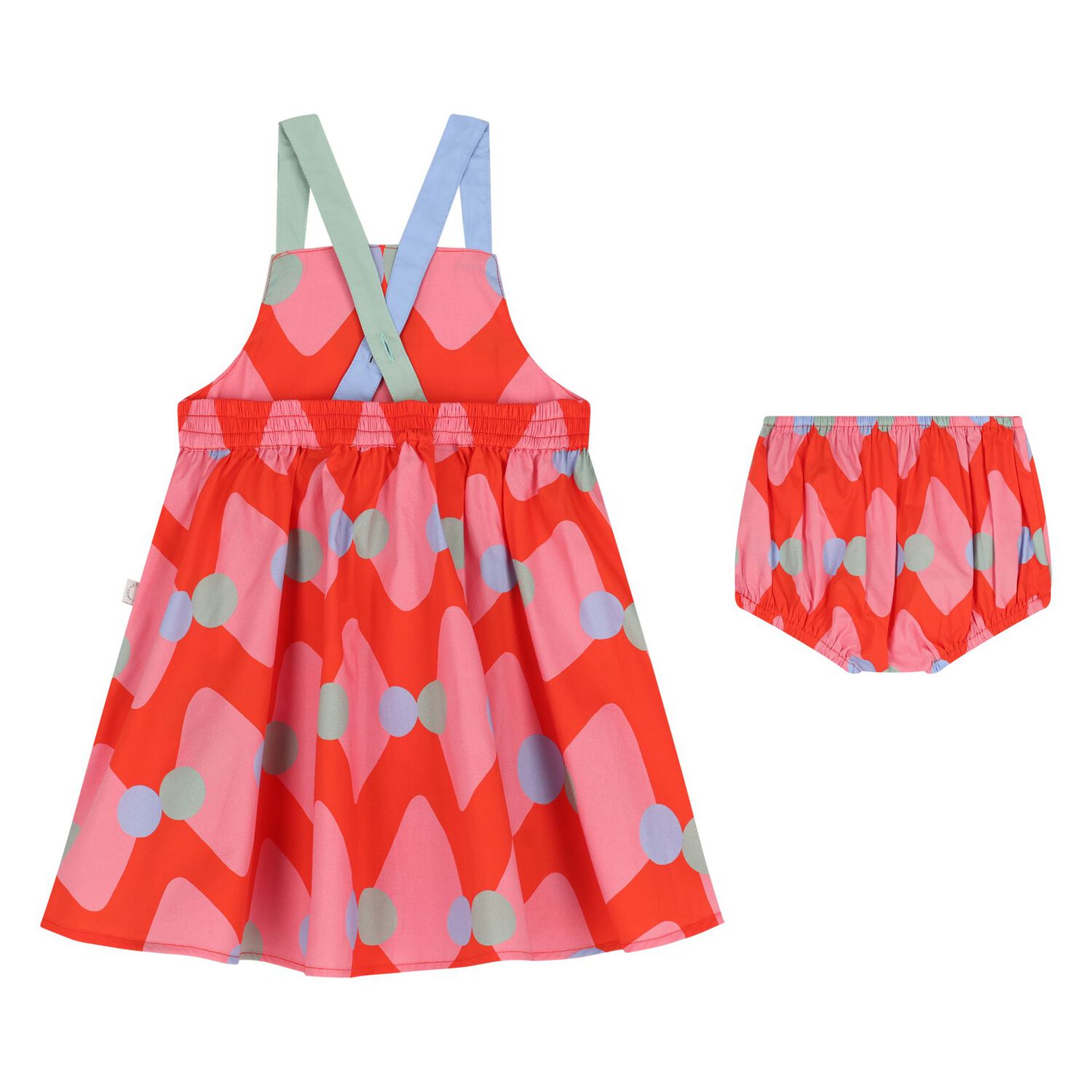 Younger Girls Red Diamond & Dot Dress Set, 1, hi-res