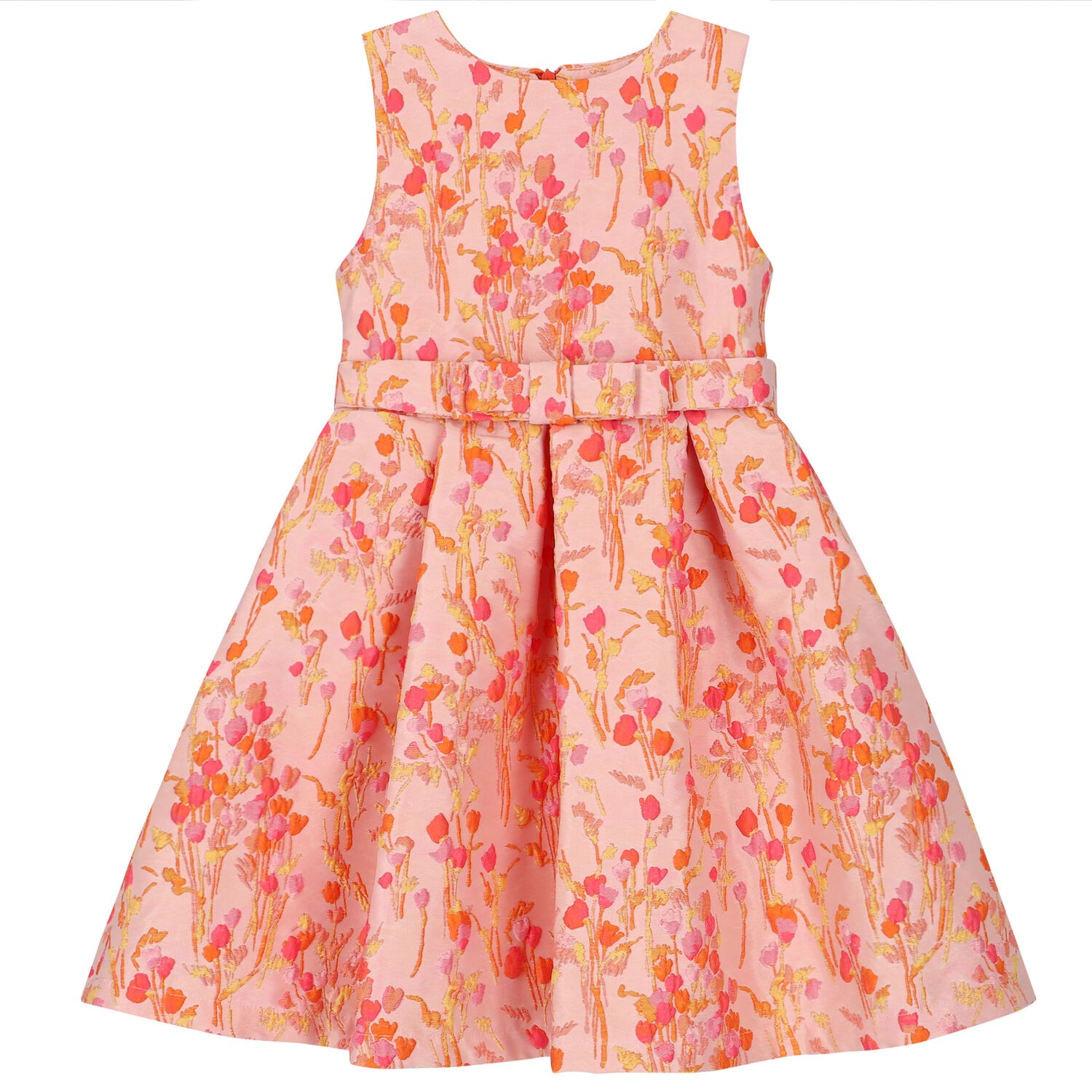 Girls Pink Floral Jacquard Dress, 1, hi-res