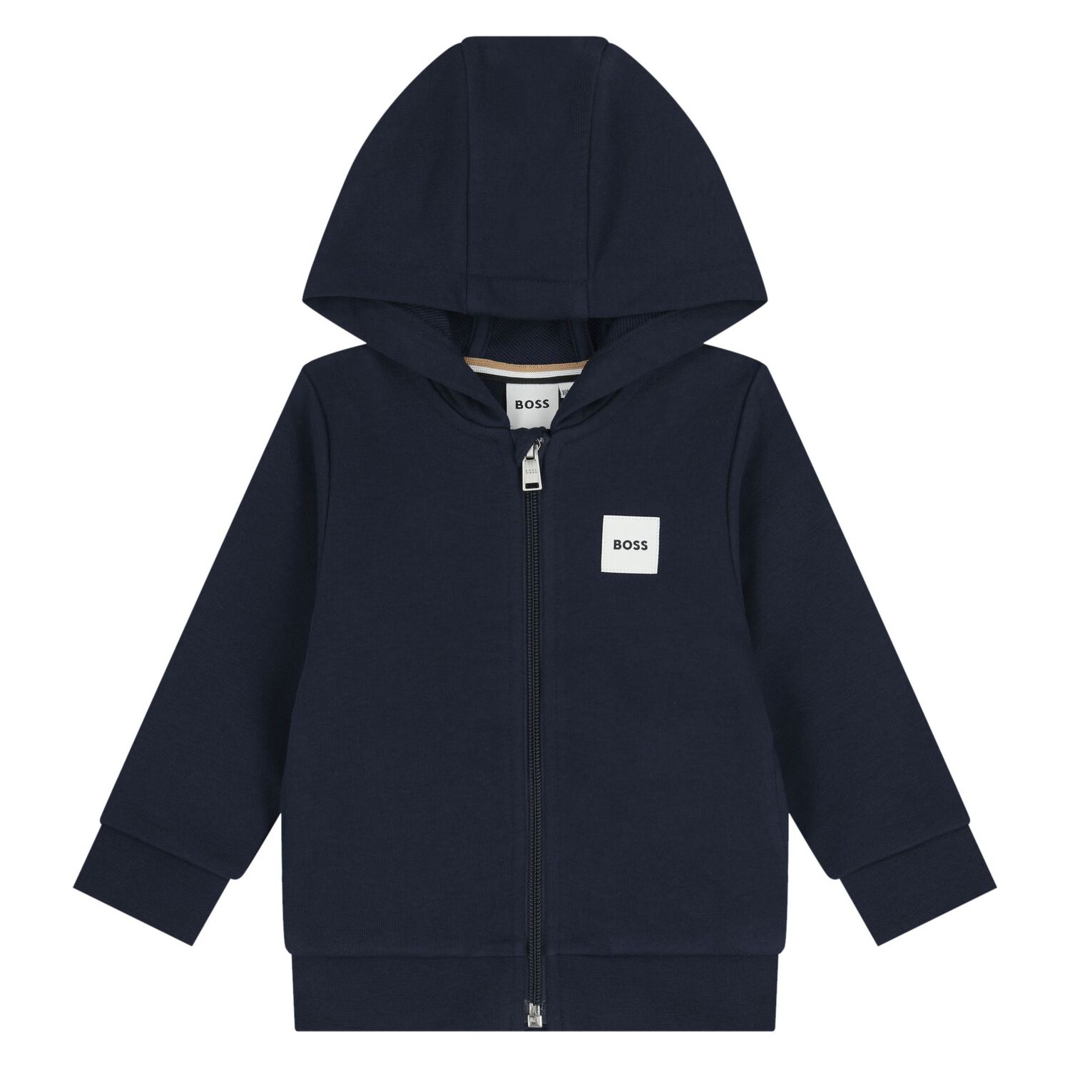 Younger Boys Navy Blue Logo Hooded Zip Up Top, 1, hi-res