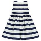 Girls Ivory & Navy Blue Striped Dress, 1, hi-res