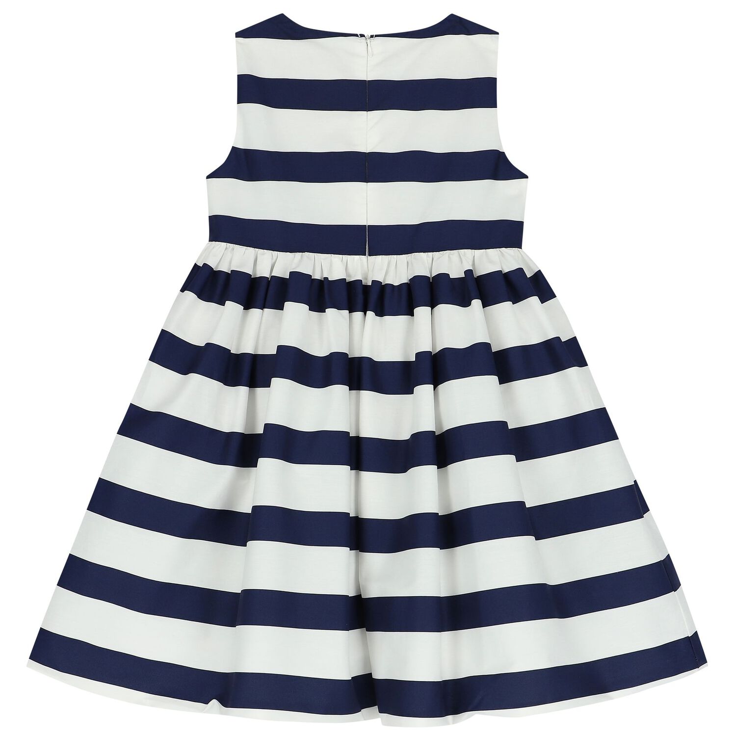 Girls Ivory & Navy Blue Striped Dress, 1, hi-res