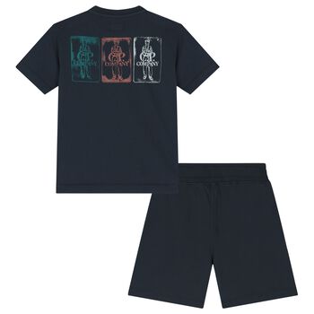 Boys Navy Blue Logo Shorts Set