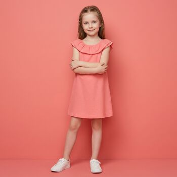 Girls Coral Ruffled Dress