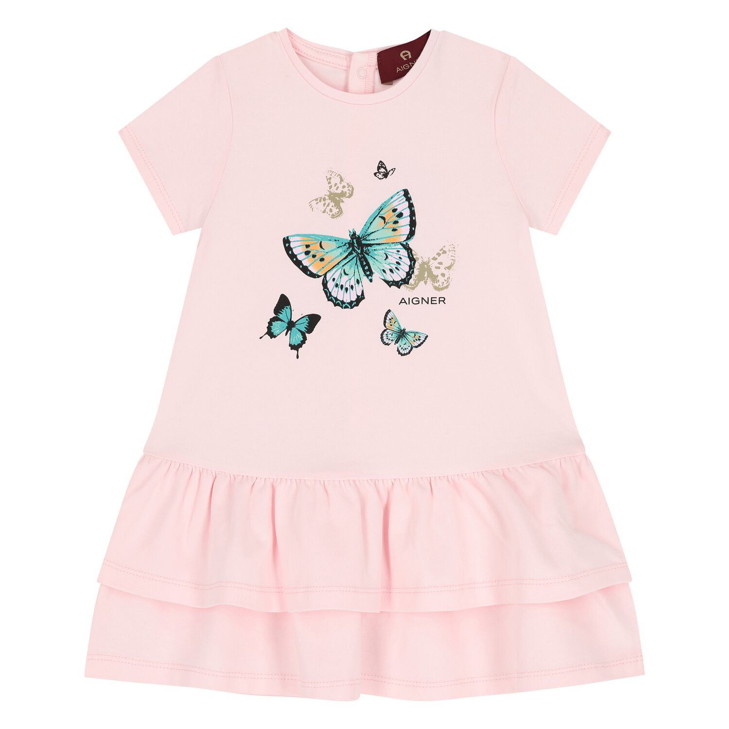 Younger Girls Pink Butterflies Logo Dress, 3, hi-res