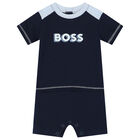 Baby Boys Navy Blue Logo Romper, 2, hi-res