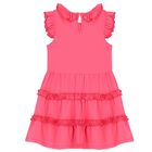 Girls Pink Tiered Frill Dress, 3, hi-res