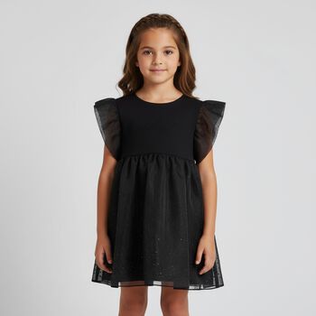 Girls Black Logo Organza Dress