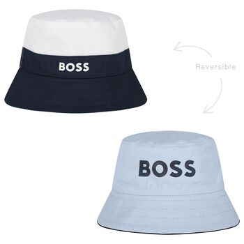Baby Boys White, Navy Blue & Blue Logo Reversible Hat