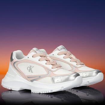 Girls White & Pink Logo Trainers