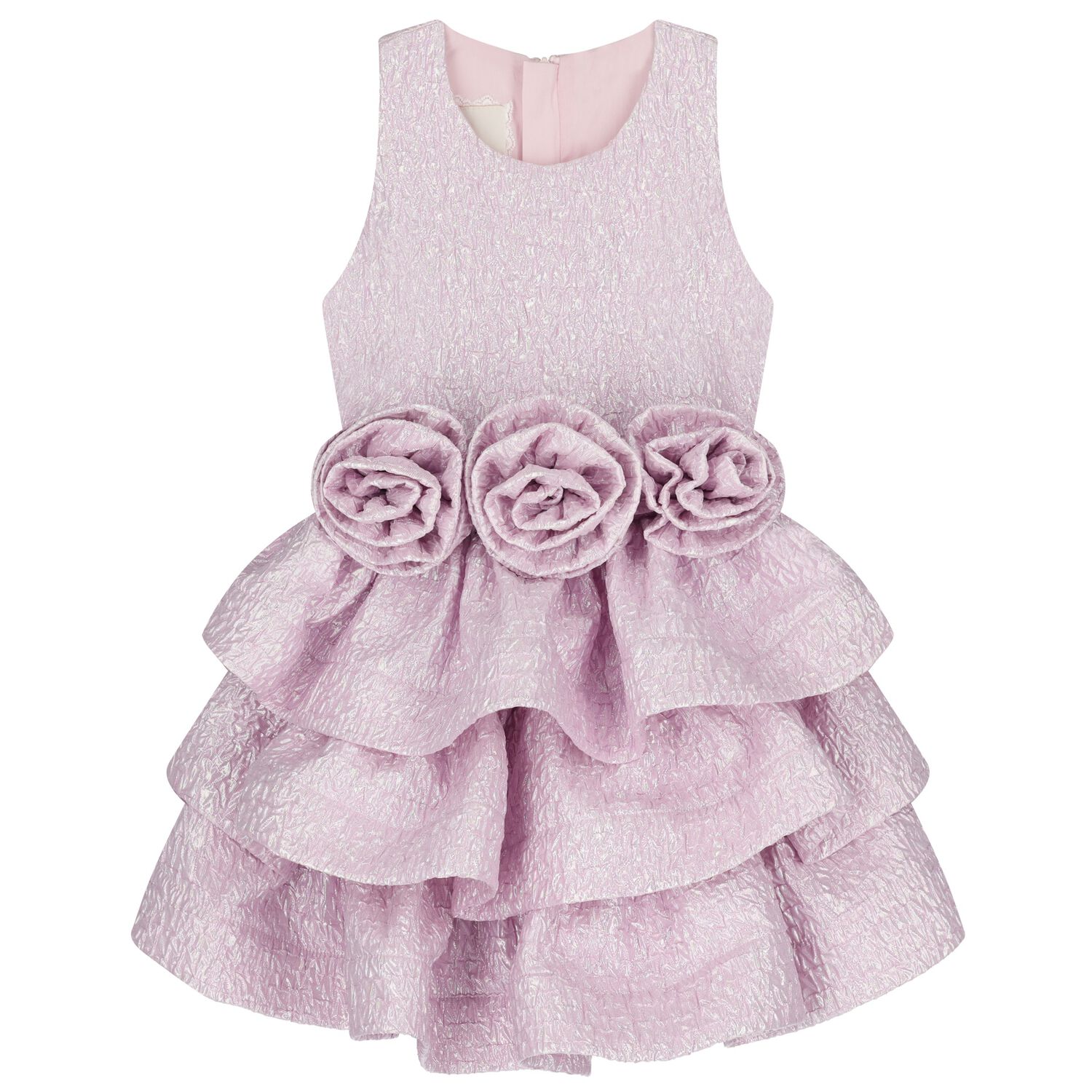 Girls Pink Roses Tiered Dress, 2, hi-res