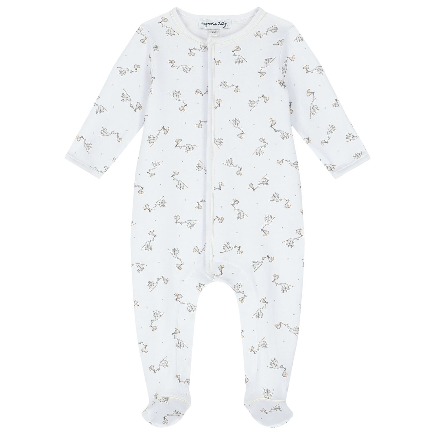 Baby White and Grey Stork Print Babygrow Set, 1, hi-res