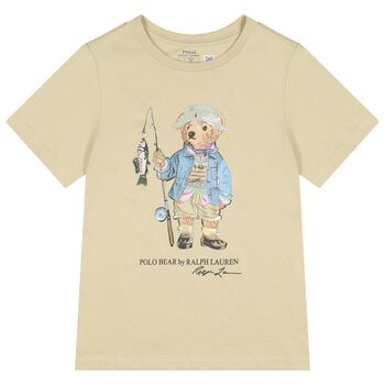 Boys Beige Fishing Polo Bear T-Shirt