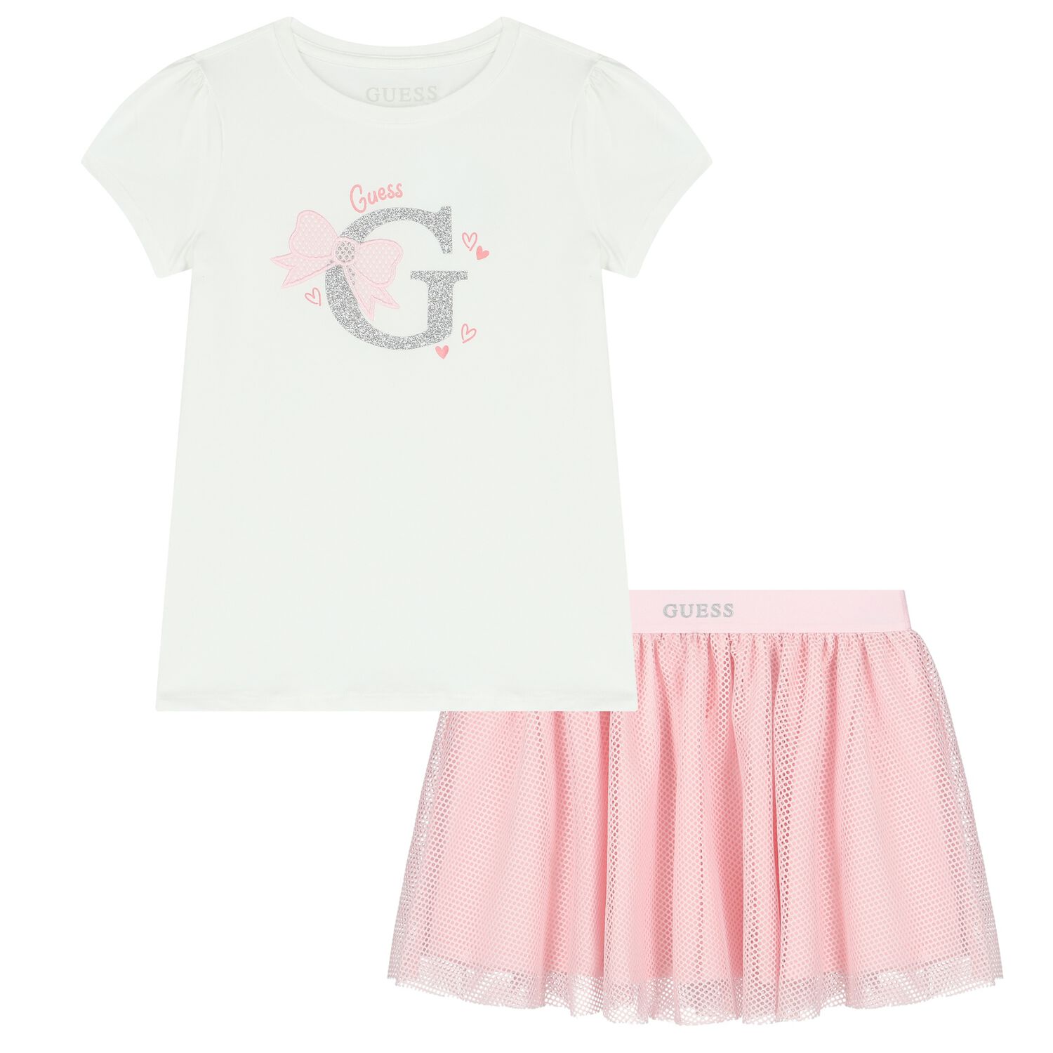Girls White & Pink Logo Skirt Set, 1, hi-res