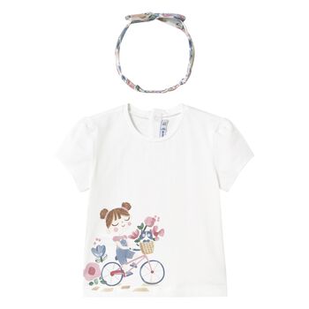 Younger Girls White T-Shirt & Headband Set