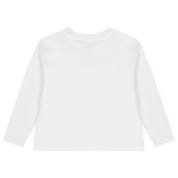Girls White Logo Long Sleeve Top