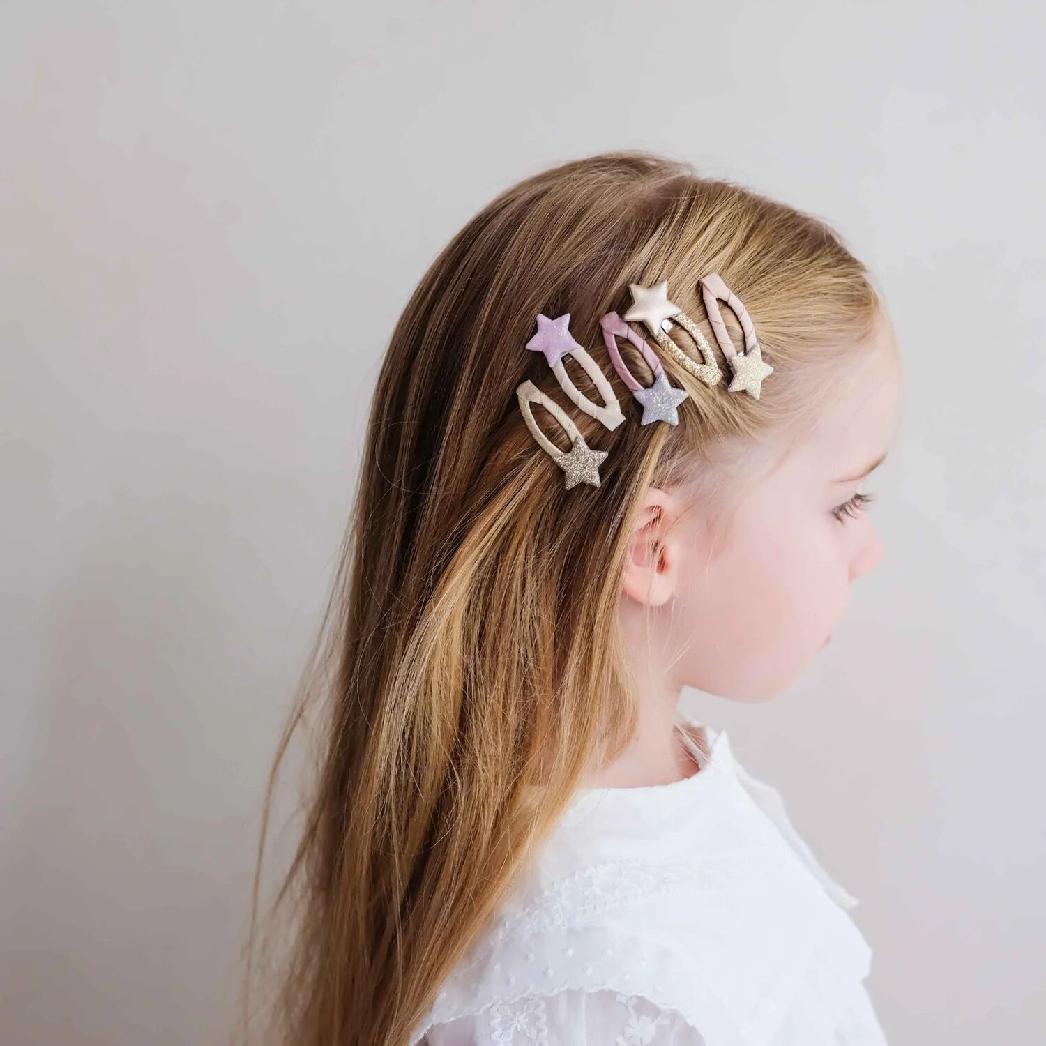 GirLs Pink & Gold Glittery Star Hairclips ( 5 Pack ), 1, hi-res