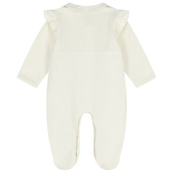 Baby Girls Ivory Logo Ruffled Babygrow