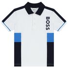 Boys White & Blue Logo Polo Shirt, 1, hi-res