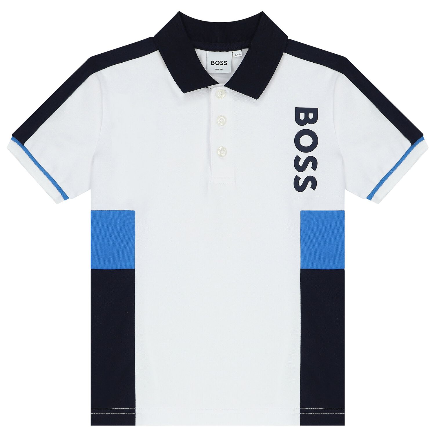 Boys White & Blue Logo Polo Shirt, 1, hi-res