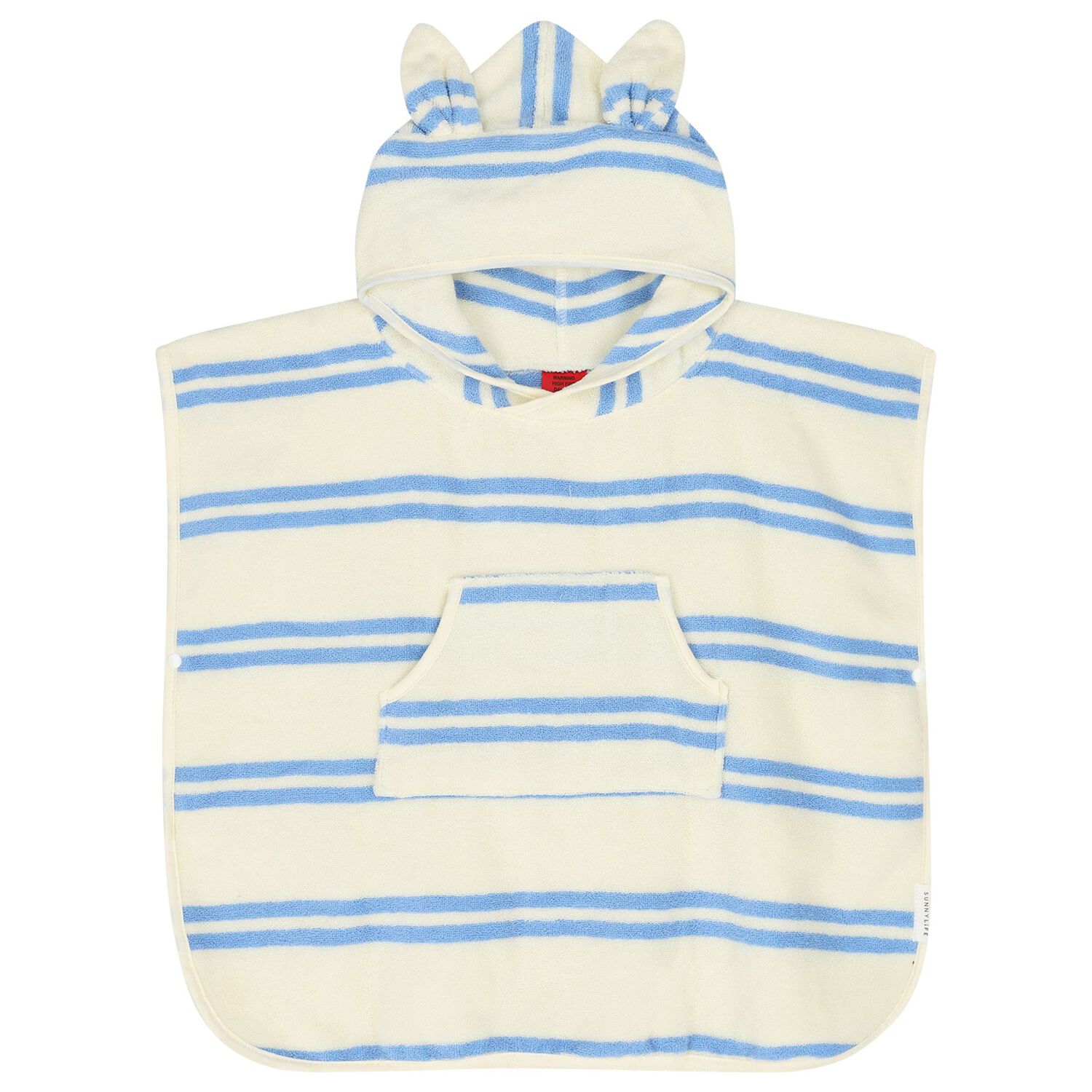 Boys Ivory & Blue Striped Hooded Poncho Towel, 1, hi-res