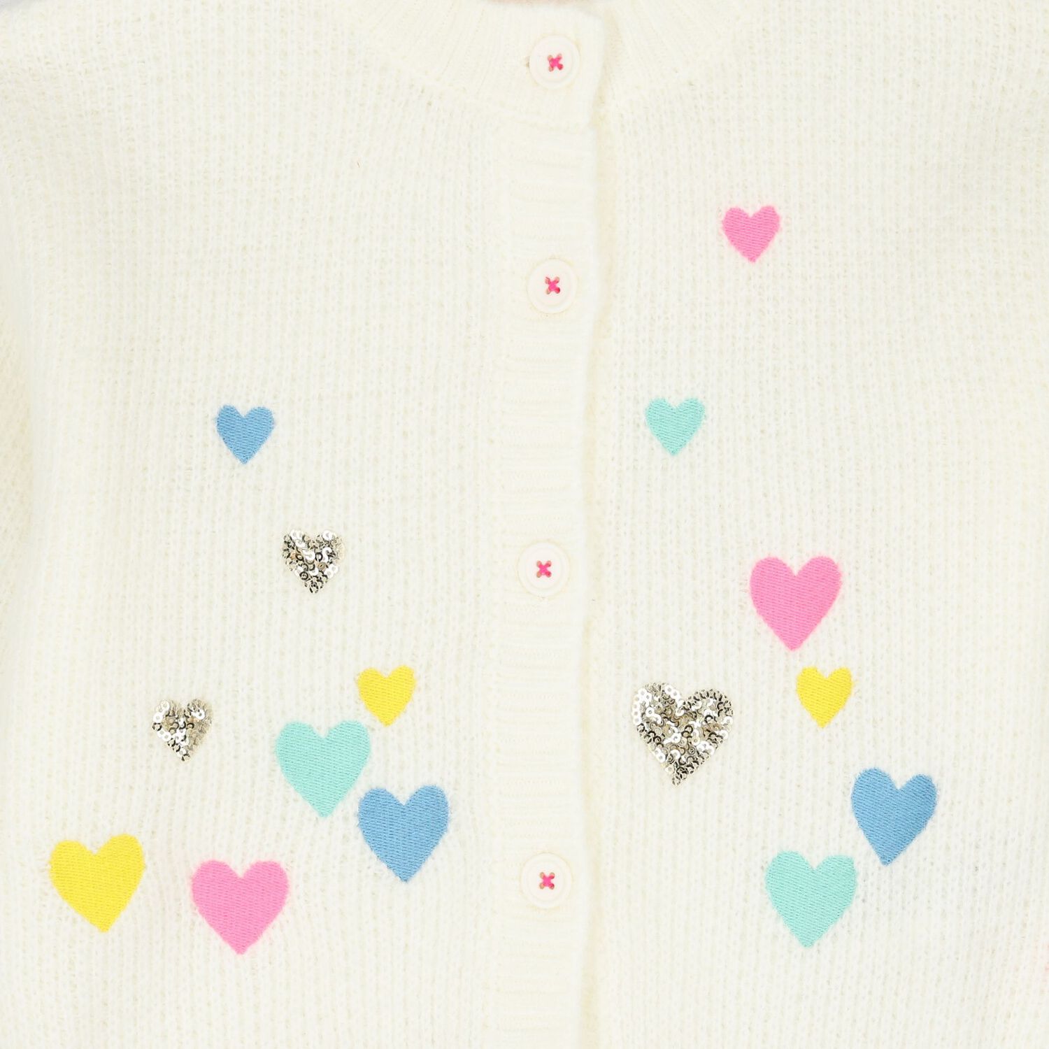 Girls Ivory Embroidered Sequin Knitted Cardigan, 1, hi-res