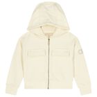 Girls Ivory Logo Hooded Zip Up Top, 1, hi-res