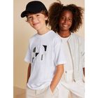 Boys White Cotton T-Shirt, 1, hi-res