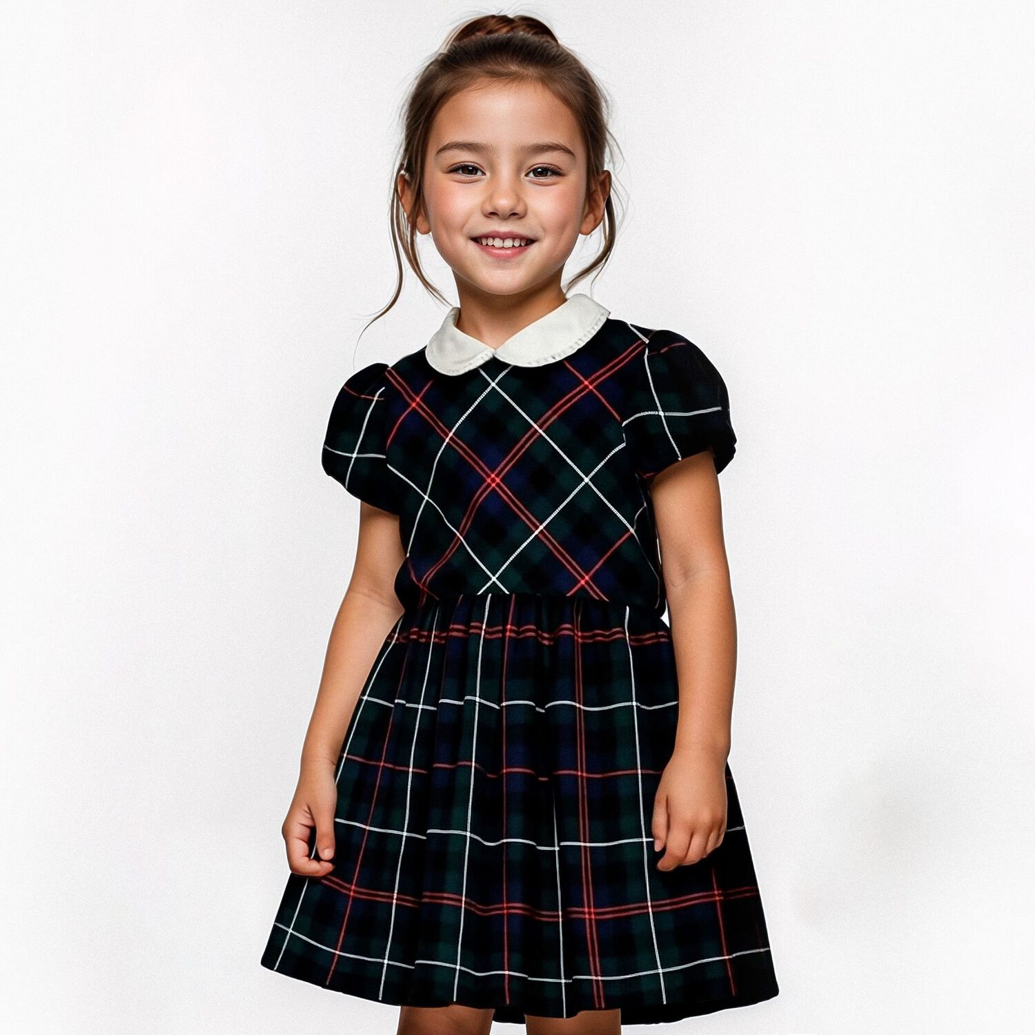 Girls Green Logo Tartan Dress, 1, hi-res