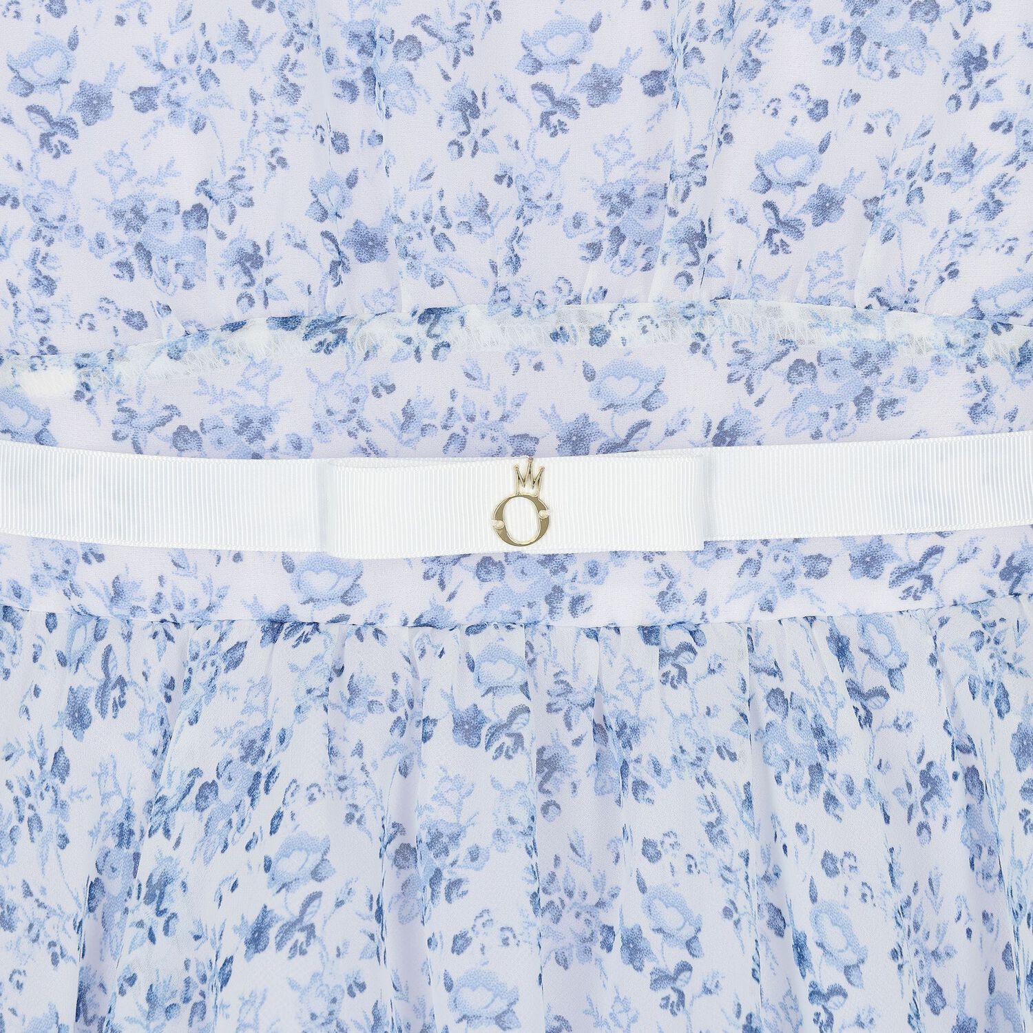 Girls Blue Floral Belted Dress, 2, hi-res