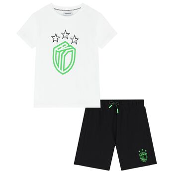 Boys White & Black Logo Shorts Set