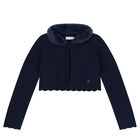 Girls Navy Blue Faux Fur Collar Cardigan, 2, hi-res