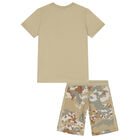 Beige Trefoil Logo Camouflage Shorts Set, 1, hi-res