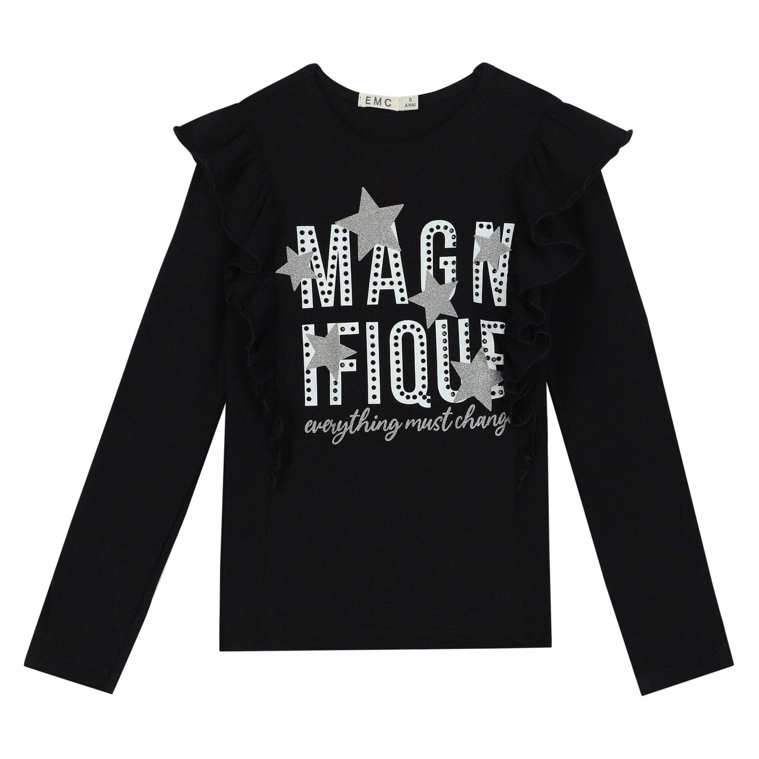 Girls Black Top & Silver Pleated Skirt Set, 1, hi-res image number null