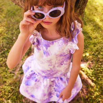 Girls White & Purple Floral Dress