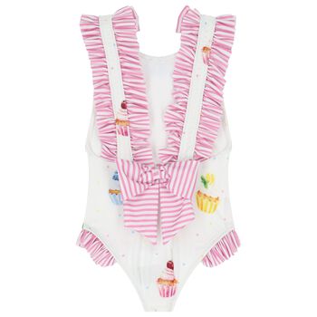 Girls White & Pink Cupcake Swimsuit