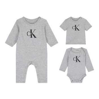 Calvin Klein Baby Boys Grey Logo Babygrow Gift Set, 1 Baby Boys Grey Logo Babygrow Gift Set