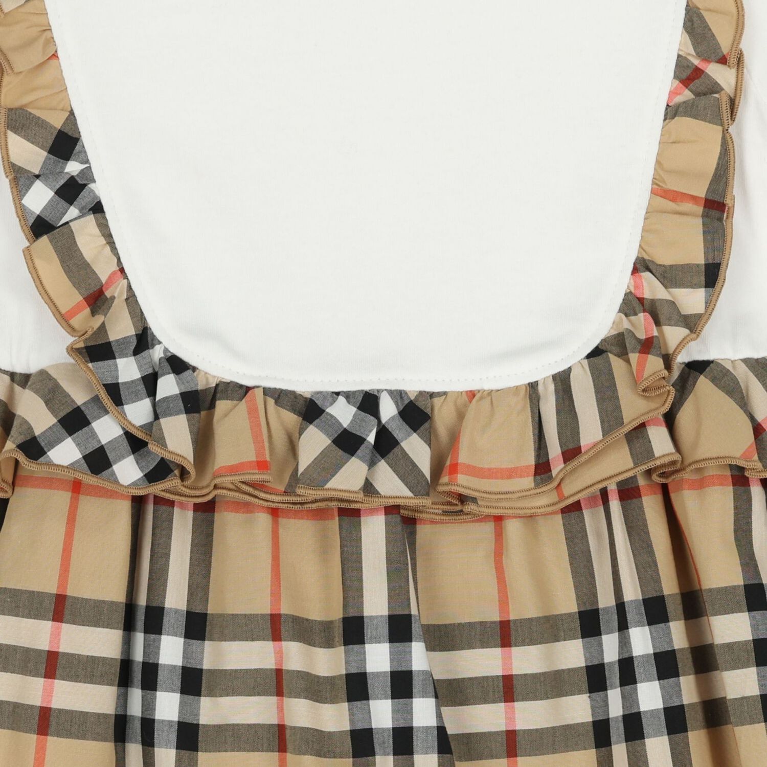 Baby Girls White & Beige Check Dress, 1, hi-res