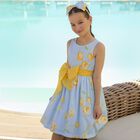 Girls Blue & Yellow Bow Dress, 1, hi-res