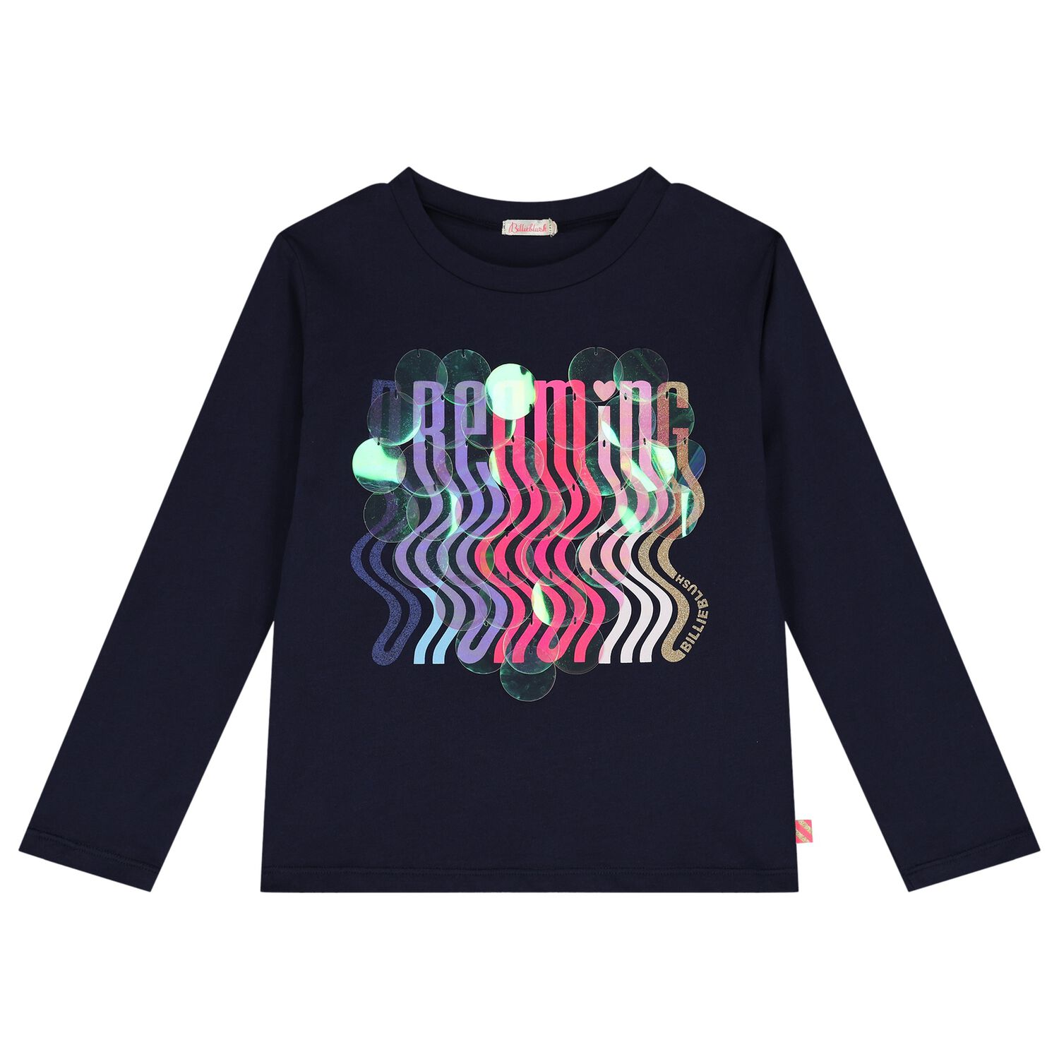 Girls Navy Blue Sequins Long Sleeve Top, 1, hi-res image number null