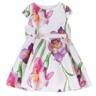 Girls White Printed Dress, 1, hi-res